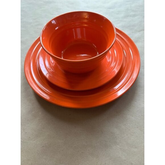 4 Piece Place Setting Double Ridge Tangerine Orange by Rachael Ray - Picture 2 of 3